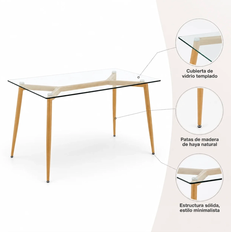 MESA DE VIDRIO 130 CM PARA COMEDOR BARCELONA - 5