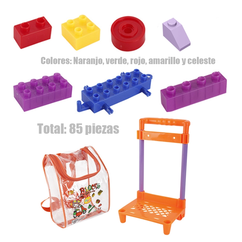 MALETA BLOQUES ARMABLES PARA NIÑOS MOCHILA JUGUETES 85PZS - 2
