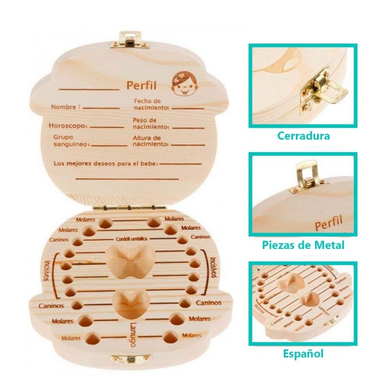 CAJITA DE MADERA PARA DIENTES DE LECHE CHIQUILLOS.CL CAFE CLARO NIÑO NIÑA - 5