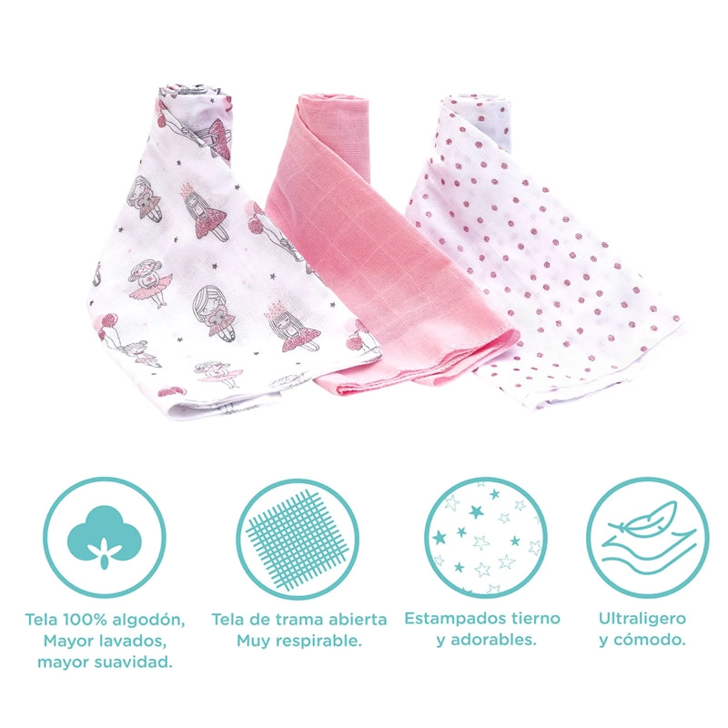 TUTO CHIQUILLOS.CL PAÑAL ALGODÓN BAMBINO BEBÉS GUAGUA SET 3 TUTTO AZUL - 4