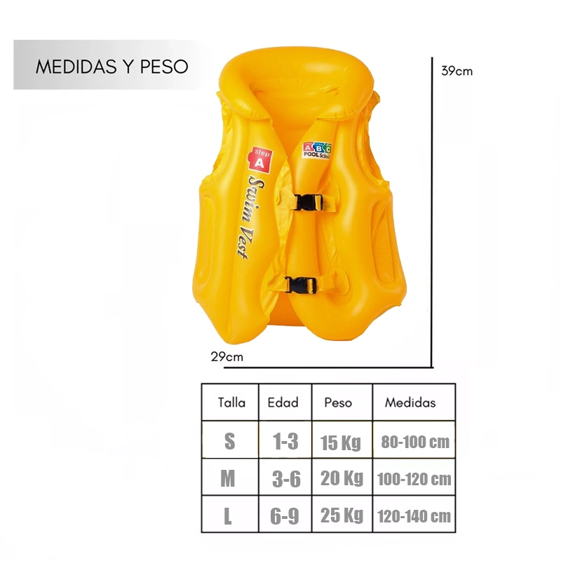 CHALECO FLOTADOR PARA NIÑOS SALVAVIDA NATACION PISCINA PLAYA TALLA S - 2
