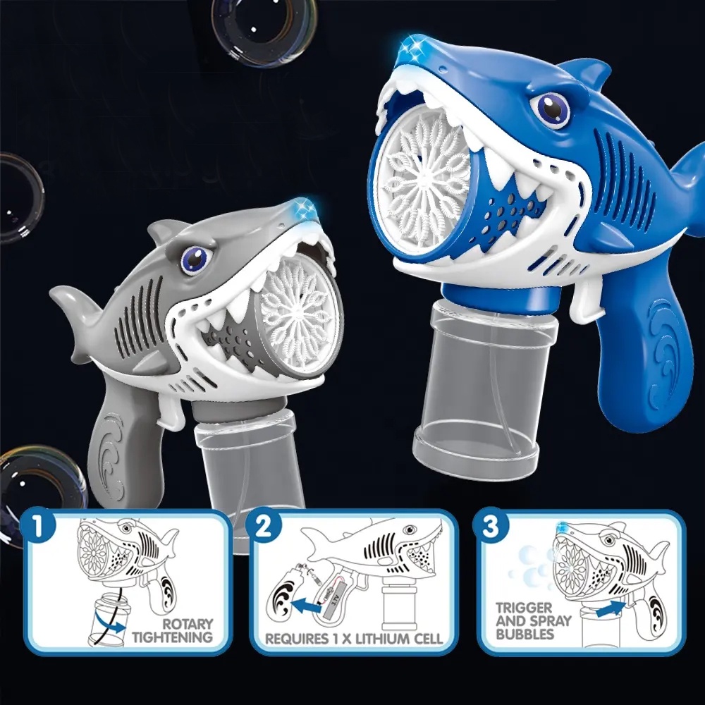PISTOLA LANZA BURBUJAS TIBURON LUCES Y SONIDOS + LIQUIDO - 5