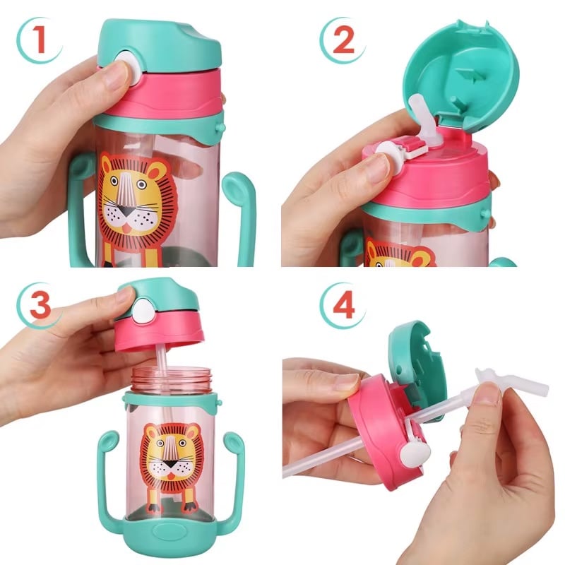 BOTELLA CON BOMBILLA PARA AGUA ANTIDERRAME CON CORREA NIÑOS - 4