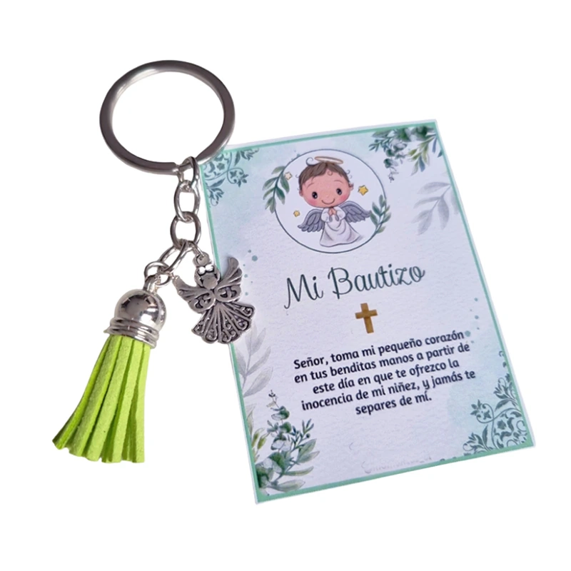 RECUERDOS ENCINTADOS BAUTIZO 12 LLAVEROS + TARJETAS BAUTISMO - 1