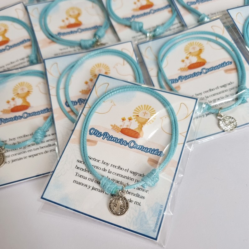 RECUERDOS ENCINTADOS PRIMERA COMUNION 12 PULSERAS + TARJETAS - 2
