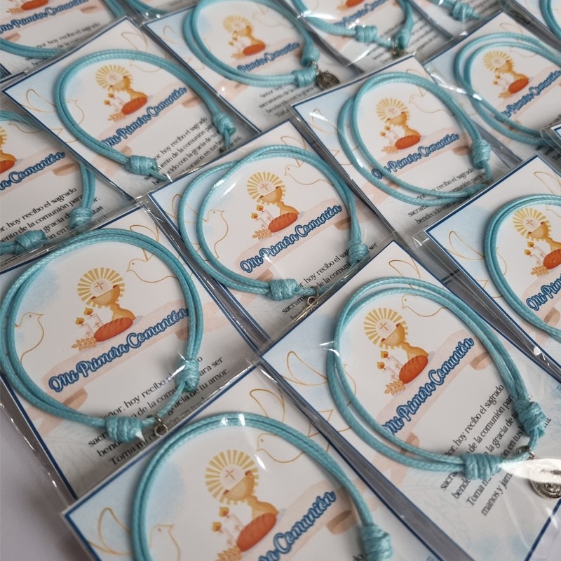 RECUERDOS ENCINTADOS PRIMERA COMUNION 12 PULSERAS + TARJETAS - 3