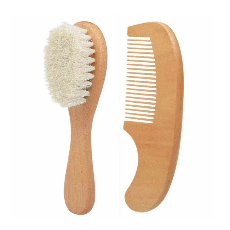 KIT CEPILLO PEINE MADERA CERDAS SUAVES BEBE S RECIEN NACIDOS - 1