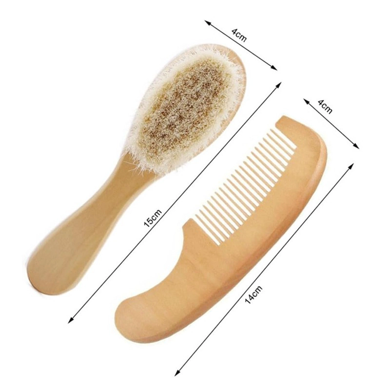 KIT CEPILLO PEINE MADERA CERDAS SUAVES BEBE S RECIEN NACIDOS - 3