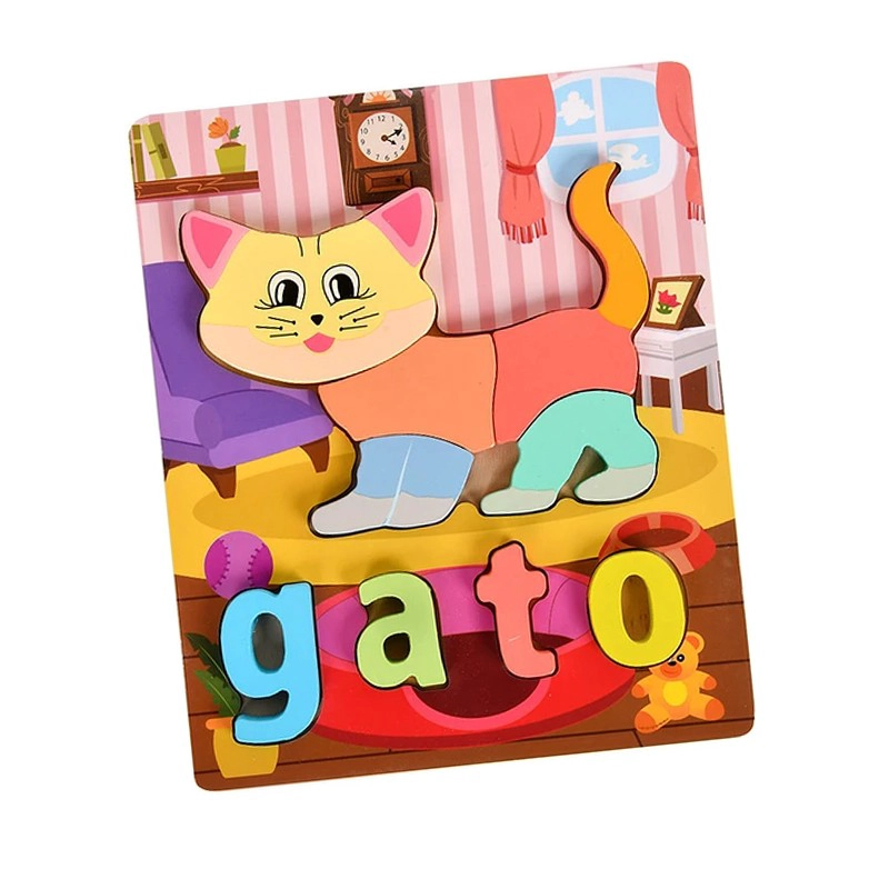 PUZZLE ENCAJE MADERA LETRA DIBUJO ROMPECABEZA DIDACTICO NIÑO - 1