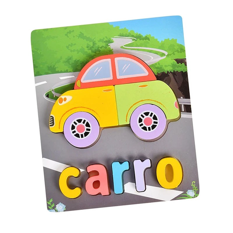 PUZZLE ENCAJE MADERA LETRA DIBUJO ROMPECABEZA DIDACTICO NIÑO - 1