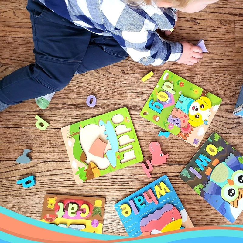 PUZZLE ENCAJE MADERA LETRA DIBUJO ROMPECABEZA DIDACTICO NIÑO - 5