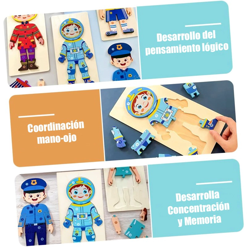 PUZZLE ROMPECABEZAS DE MADERA ENCAJE DIDACTICO PROFESIONES - 5