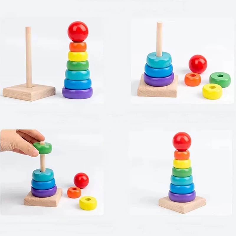 TORRE DE MADERA ENCAJE JUGUETE DIDACTICO APILABLE ARCOIRIS - 2