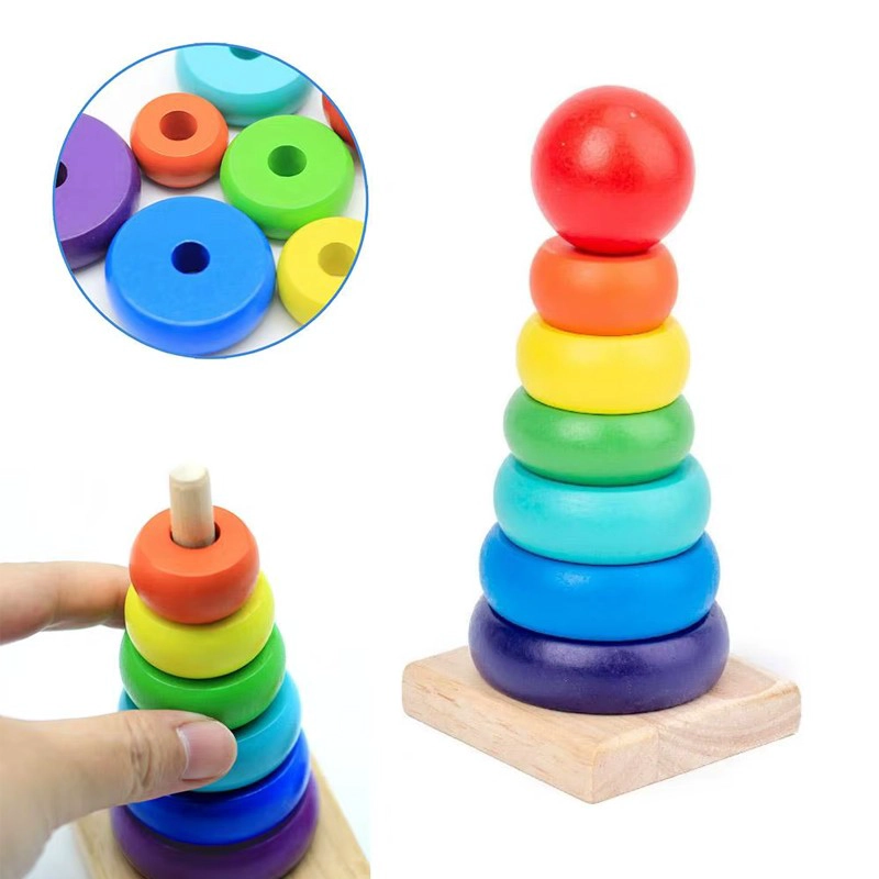 TORRE DE MADERA ENCAJE JUGUETE DIDACTICO APILABLE ARCOIRIS - 4