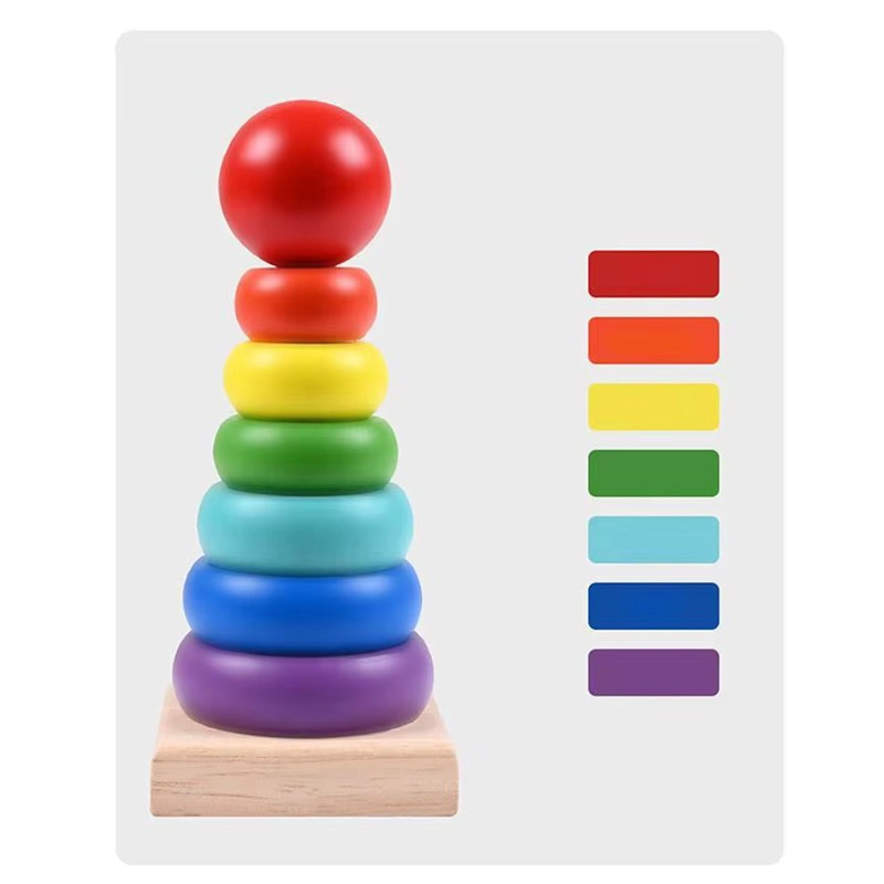 TORRE DE MADERA ENCAJE JUGUETE DIDACTICO APILABLE ARCOIRIS - 5