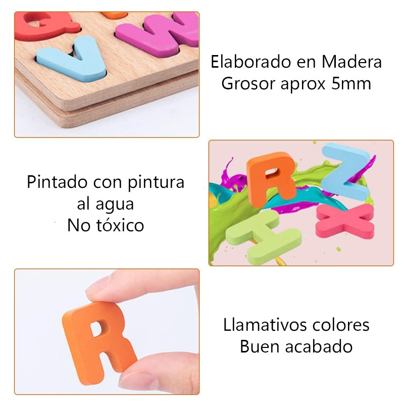 PUZZLE ENCAJE DE MADERA LETRAS ABECEDARIO NUMEROS DIDACTICO - 5