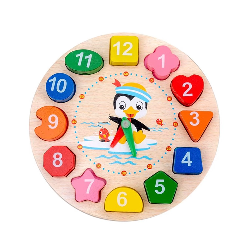 RELOJ DIDACTICO JUEGO PUZZLE ENCAJE DE MADERA FORMAS COLORES - 1