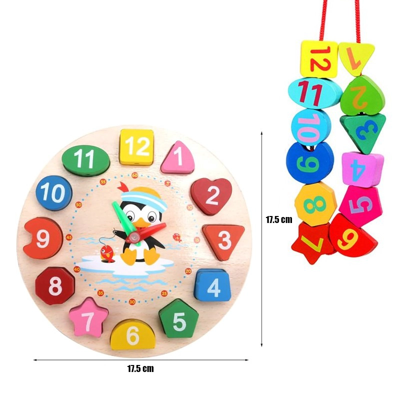 RELOJ DIDACTICO JUEGO PUZZLE ENCAJE DE MADERA FORMAS COLORES - 2
