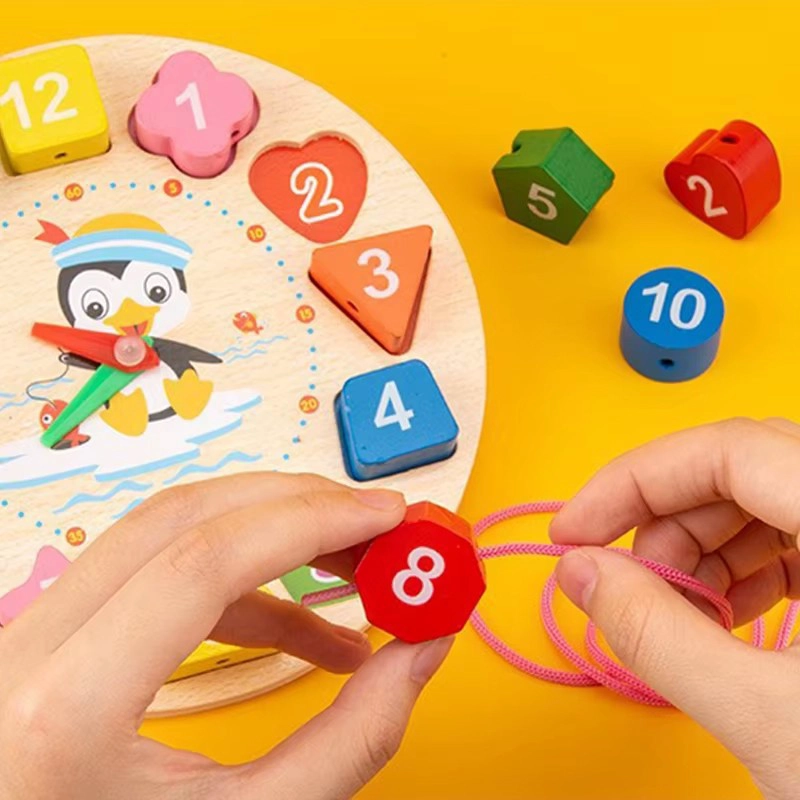 RELOJ DIDACTICO JUEGO PUZZLE ENCAJE DE MADERA FORMAS COLORES - 3