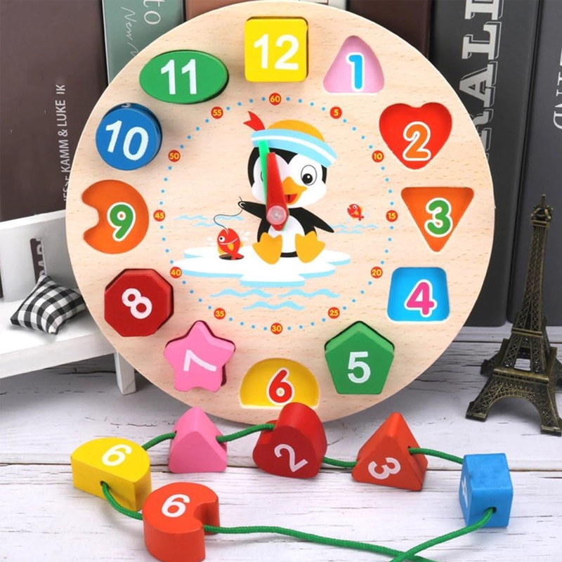 RELOJ DIDACTICO JUEGO PUZZLE ENCAJE DE MADERA FORMAS COLORES - 4