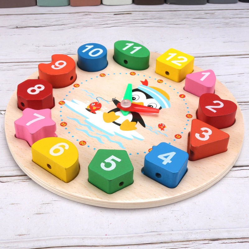RELOJ DIDACTICO JUEGO PUZZLE ENCAJE DE MADERA FORMAS COLORES - 5