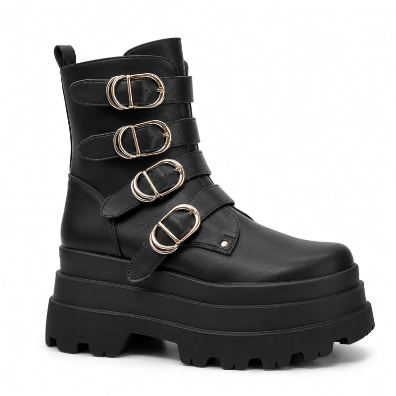 BOTA NEGRO MUJER GOTICA PUNK ROCK PU 2621 - 1