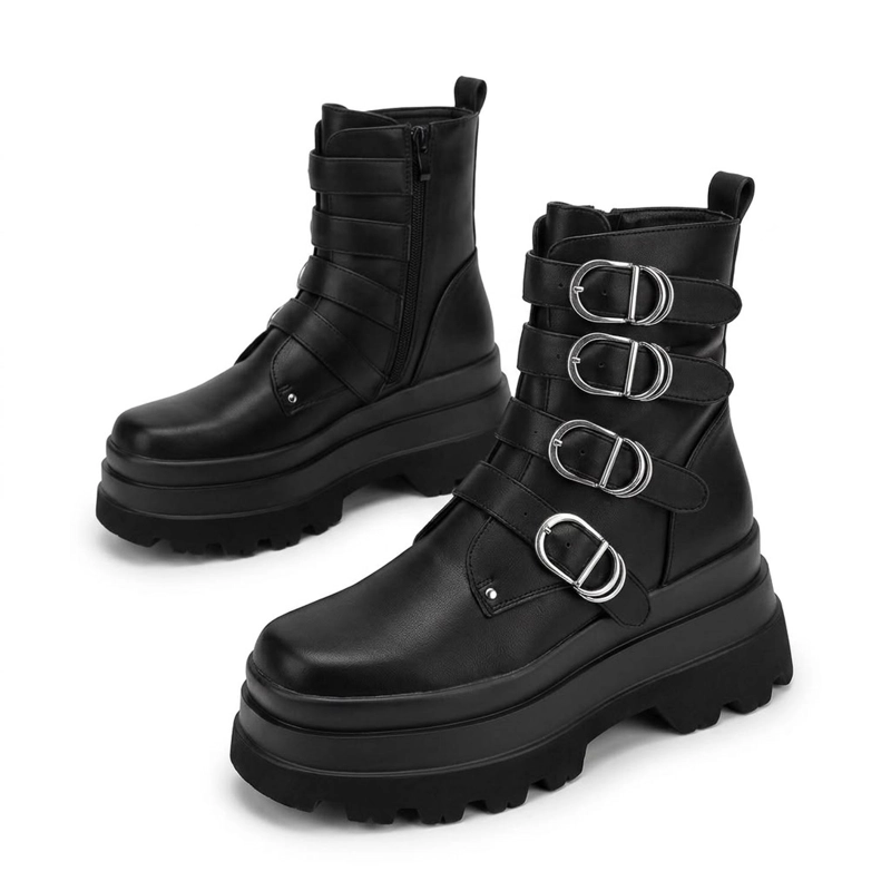 BOTA NEGRO MUJER GOTICA PUNK ROCK PU 2621 - 3