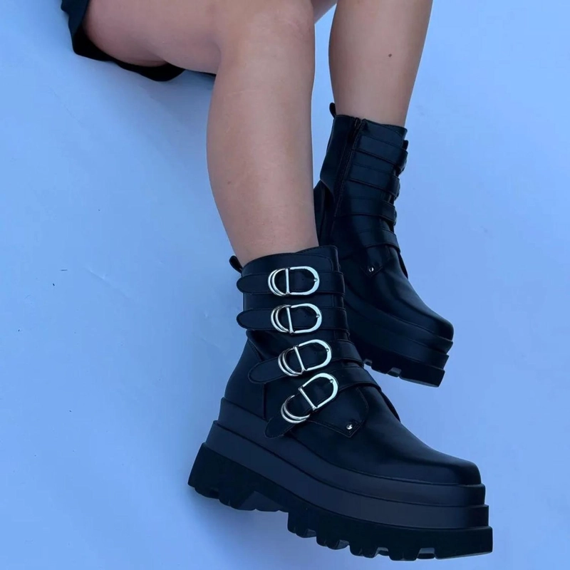 BOTA NEGRO MUJER GOTICA PUNK ROCK PU 2621 - 7