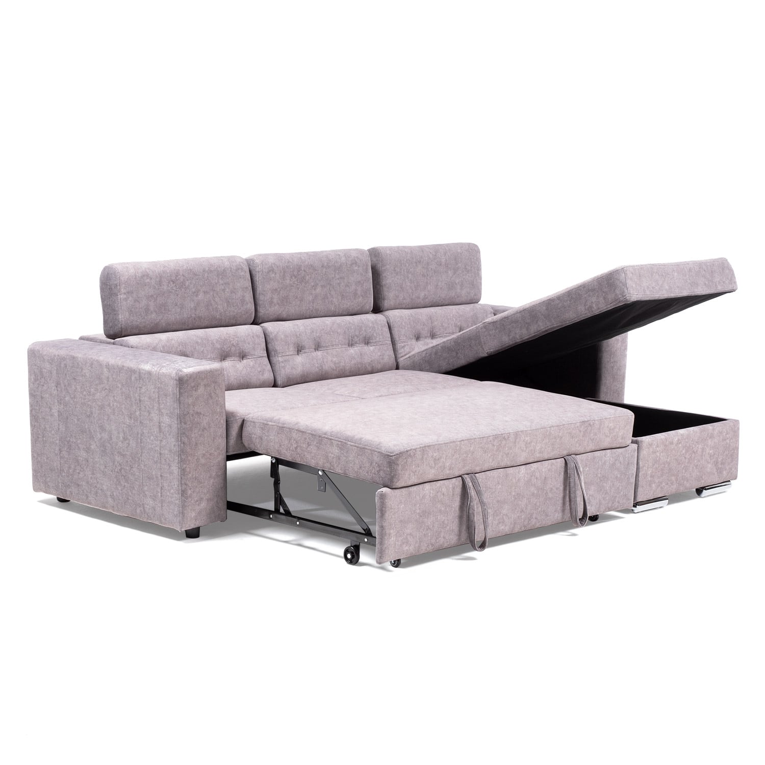 SOFA CAMA DANTE VELVET BEIGE: BIDIRECCIONAL, CABECERA ADAPTABLE Y CAJON INVISIBLE - 2