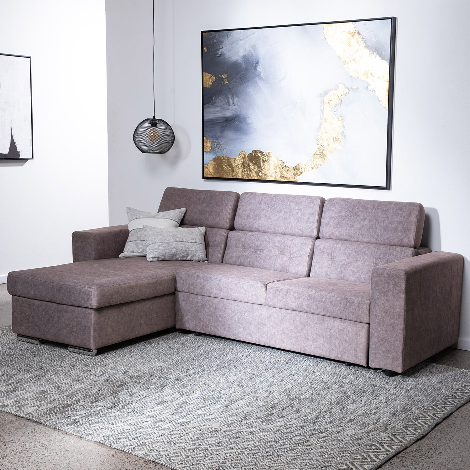 SOFA CAMA DANTE VELVET BEIGE: BIDIRECCIONAL, CABECERA ADAPTABLE Y CAJON INVISIBLE - 3