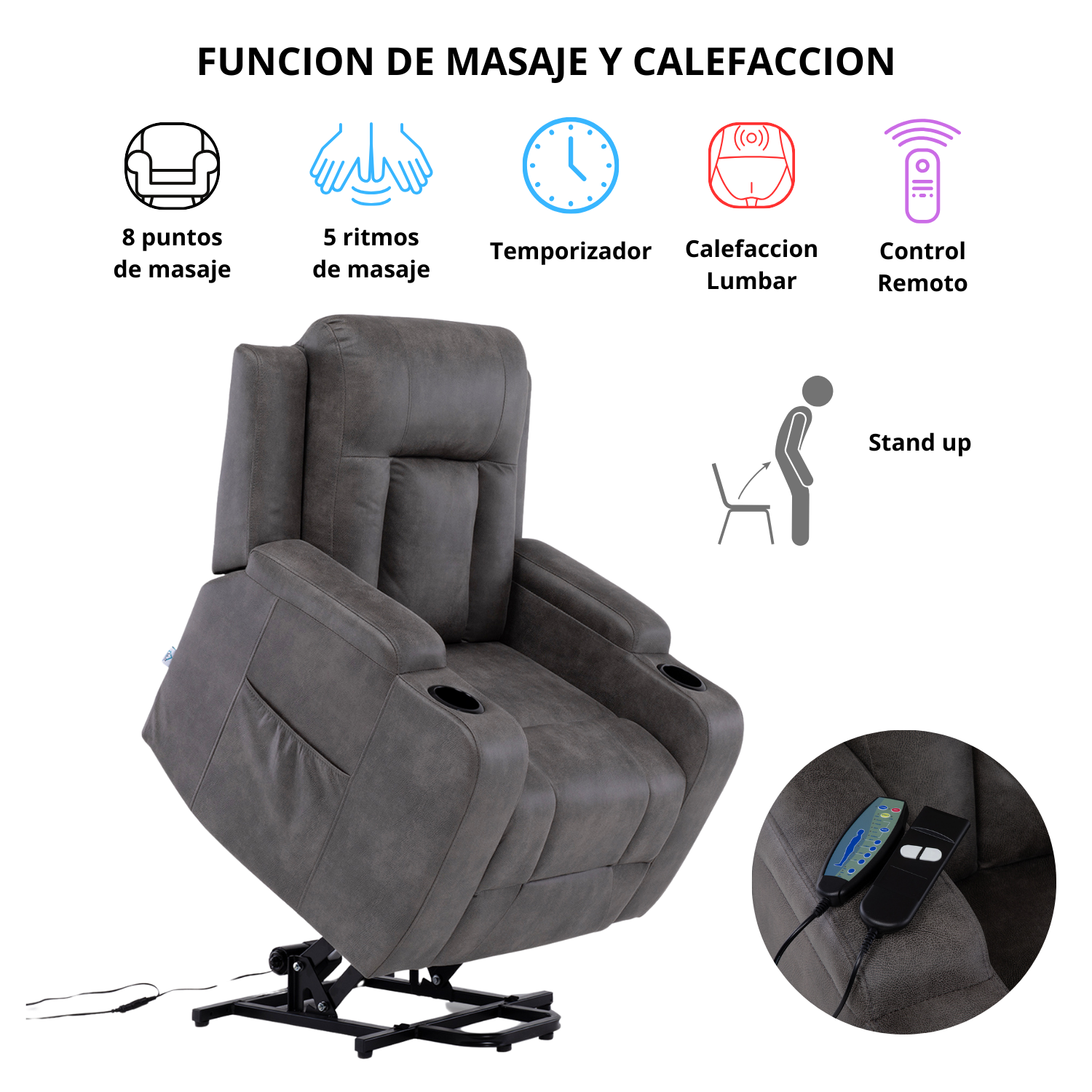 BERGER STAND UP GREY CON VIBROMASAJE 8 PUNTOS + CONTROL REMOTO + CALEFACCION - 4
