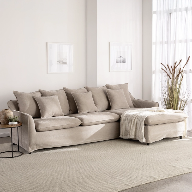 SECCIONAL SIENA BEIGE CON CHAISE REVERSIBLE + FUNDA LAVABLE - 1