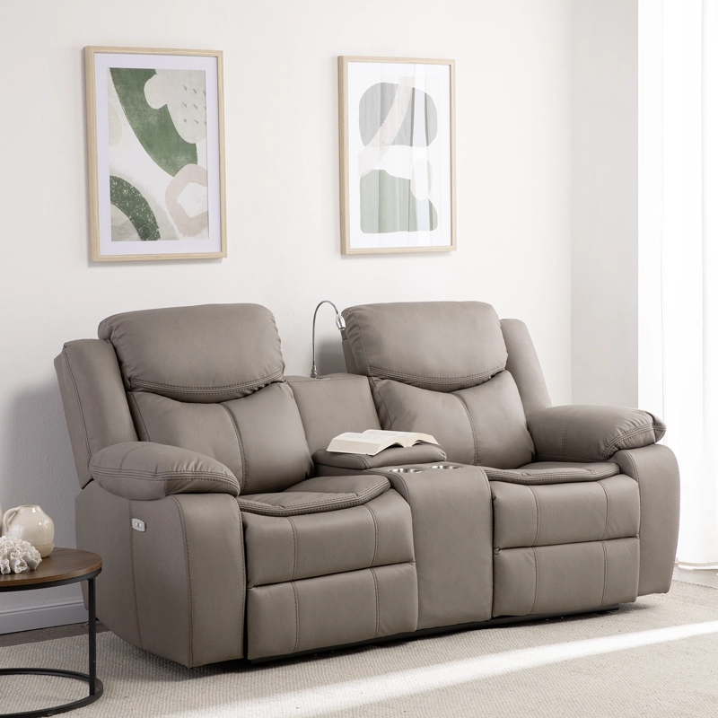 SOFA RECLINABLE ELECTRICO 2 CUERPOS BILBAO BEIGE + USB + LAMPARA - 1