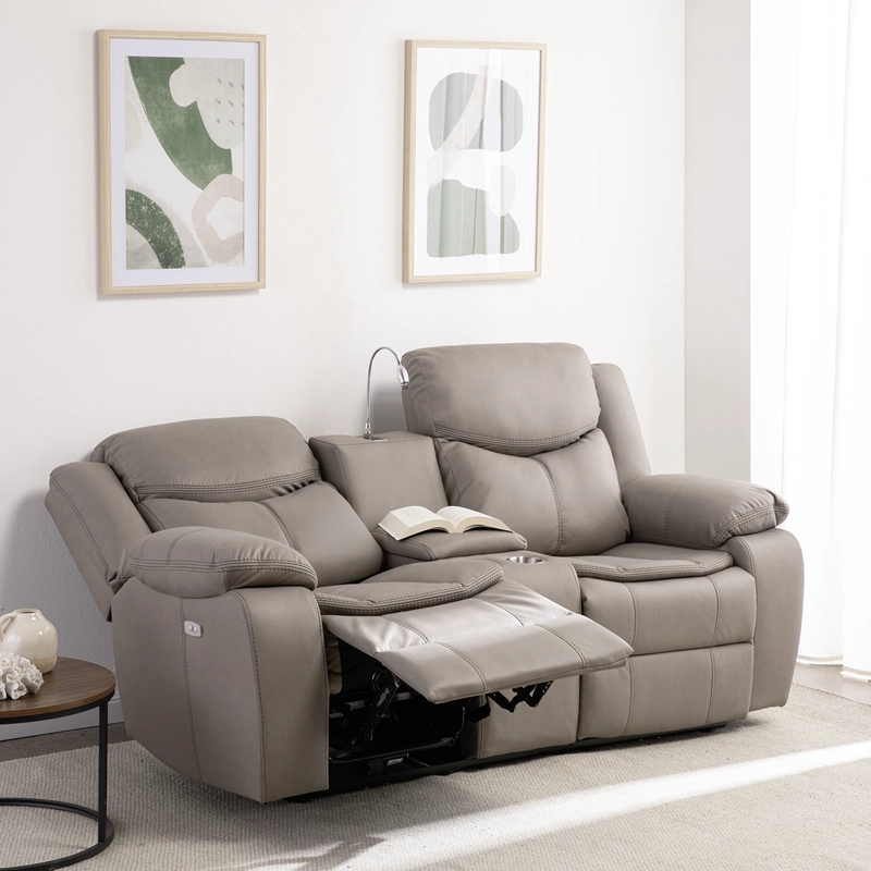 SOFA RECLINABLE ELECTRICO 2 CUERPOS BILBAO BEIGE + USB + LAMPARA - 2