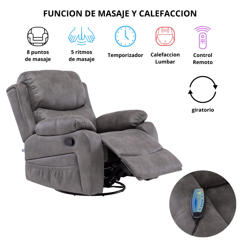 BERGER RECLINABLE PRO GREY CON VIBROMASAJE 8 PUNTOS + CONTROL REMOTO + CALEFACCION + MECEDOR - 3