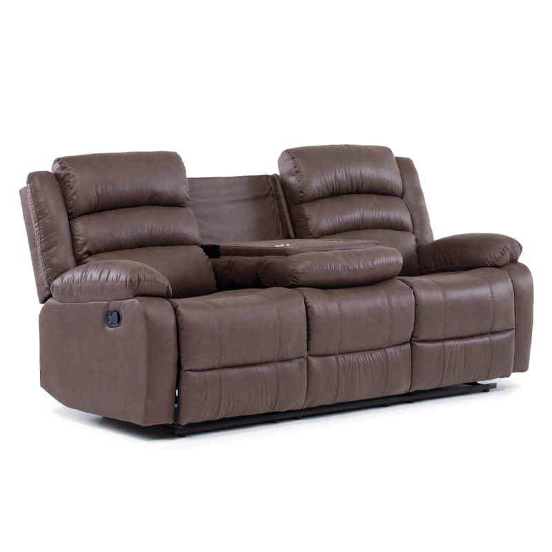SOFA RECLINABLE SANTI BROWN 3 CUERPOS CON POSAVASOS - 4