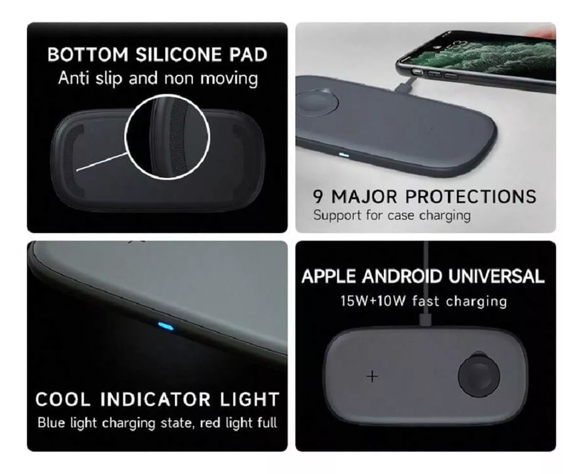 CARGADOR PARA IPHONE INALAMBRICO CARGA RAPIDA 15W MAGSAFE COLOR NEGRO - 2