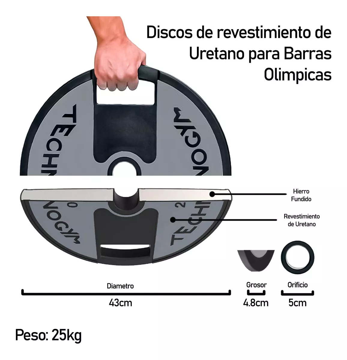 DISCO OLÍMPICO 25KG PARA PESAS BARRAS PROFESIONAL ENGOMADO - 2