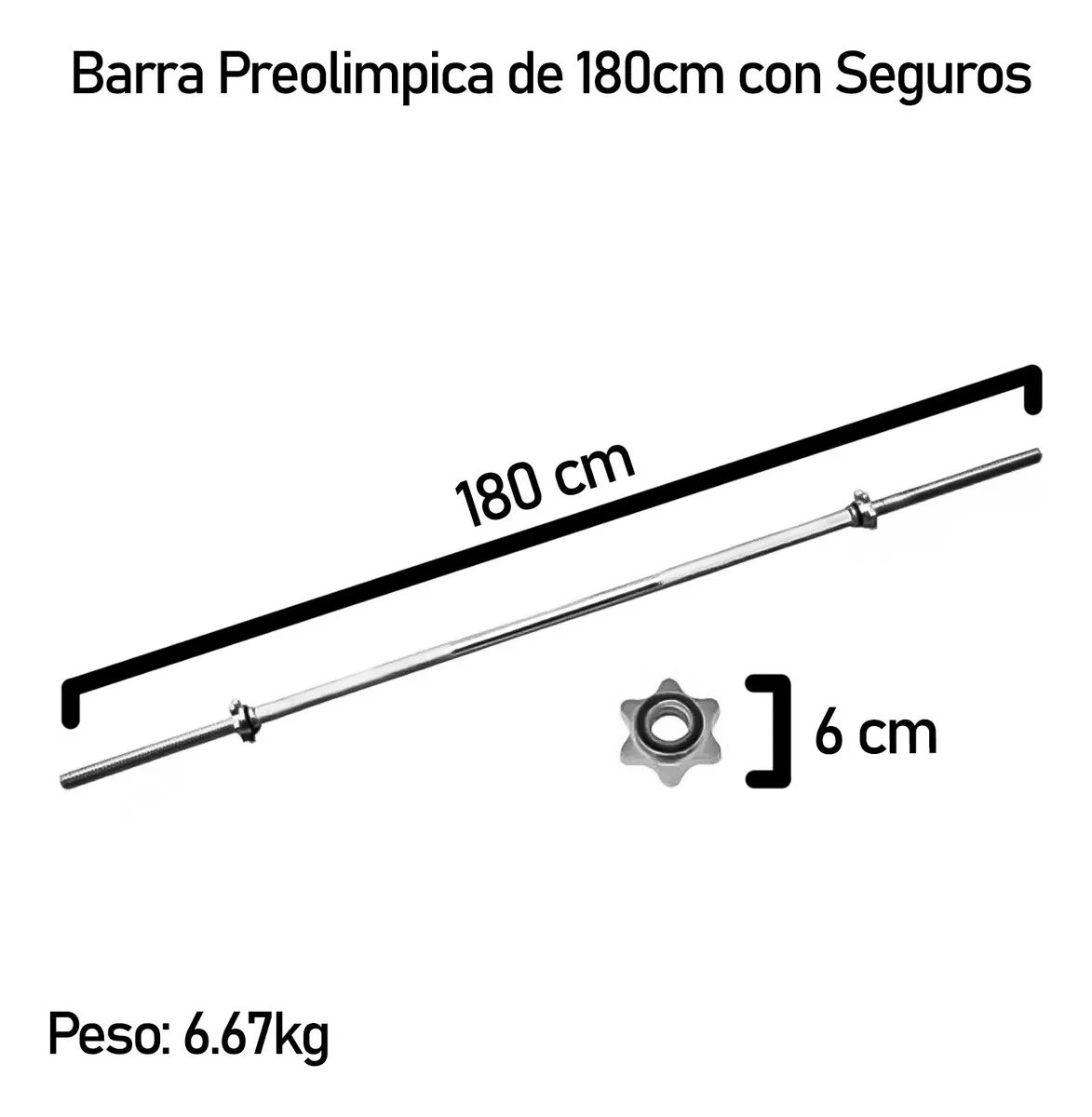 BARRA PREOLIMPICA 180CM RECTA CROMADA GIMNASIO FITNESS 7KG - 2