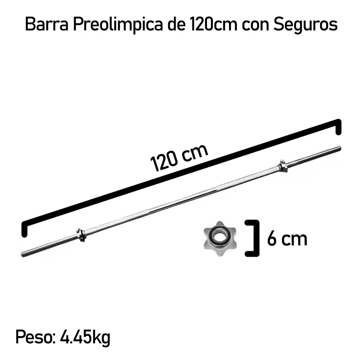 BARRA PREOLIMPICA 120CM RECTA CROMADA GIMNASIO FITNESS 4.5KG - 2