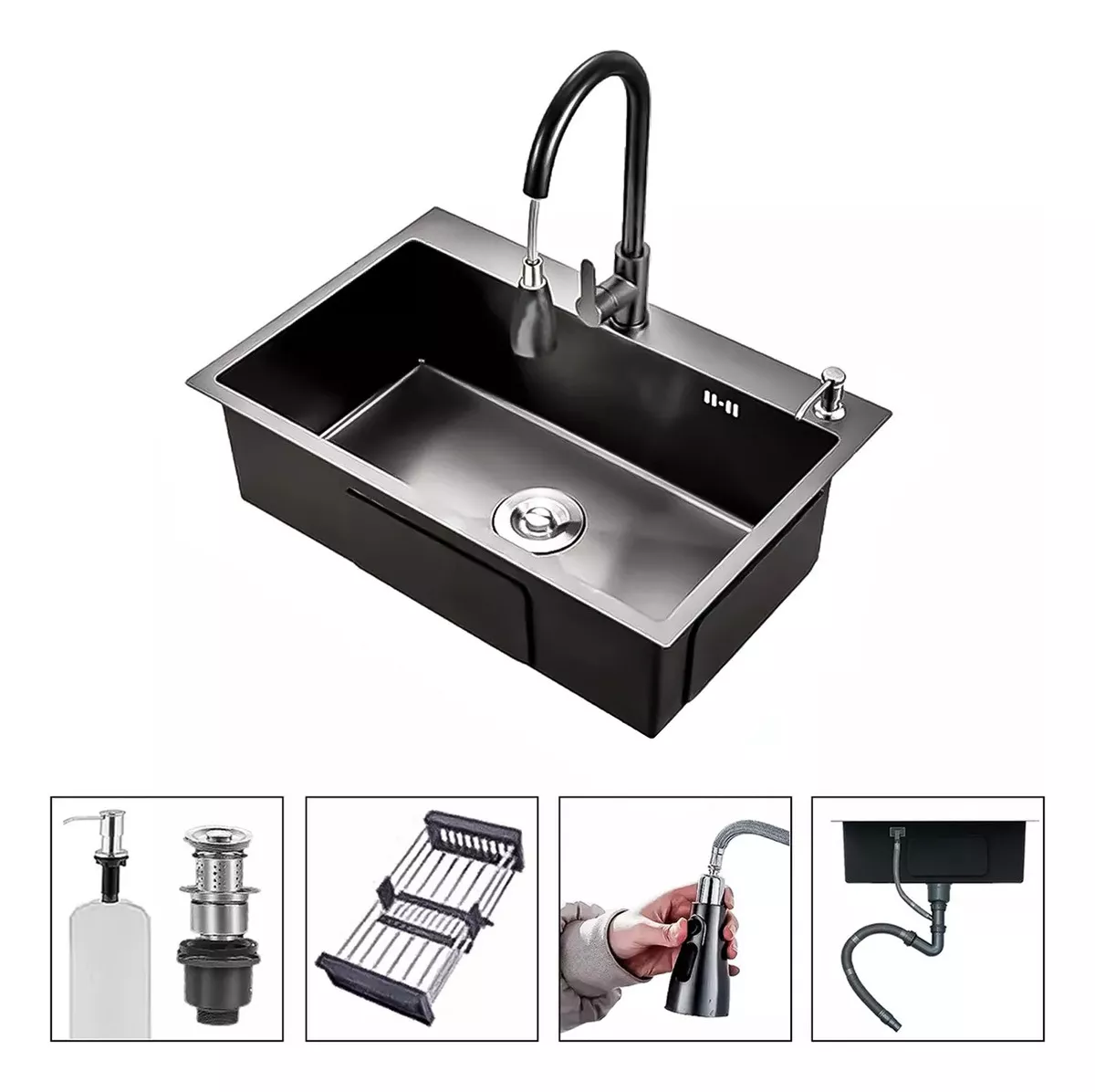 LAVAPLATOS 60X45CM DE ACERO CON LLAVE DUAL FULL ACCESORIOS - 1
