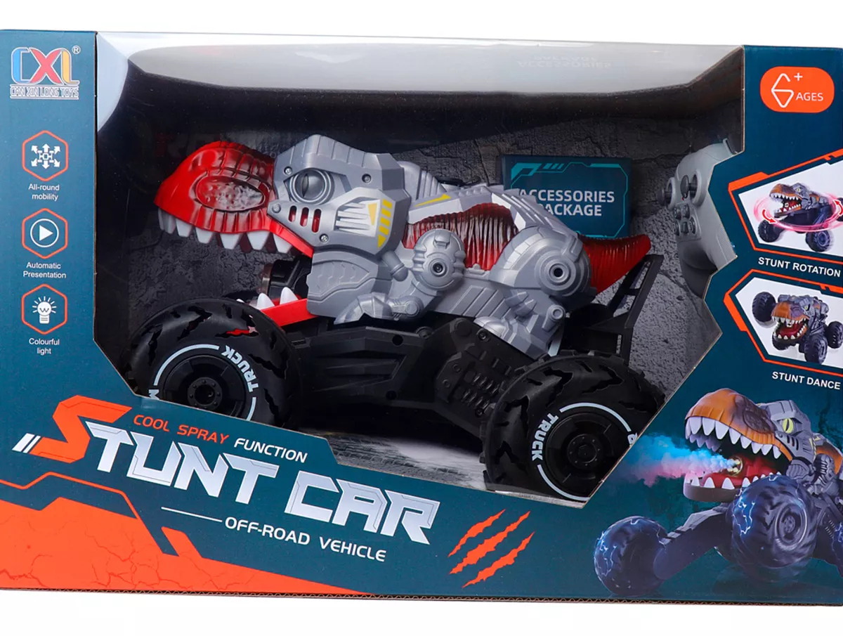 AUTO CONTROL DINOSAURIO PIRUETAS HUMO MUSICA 360° 4X4 - 4