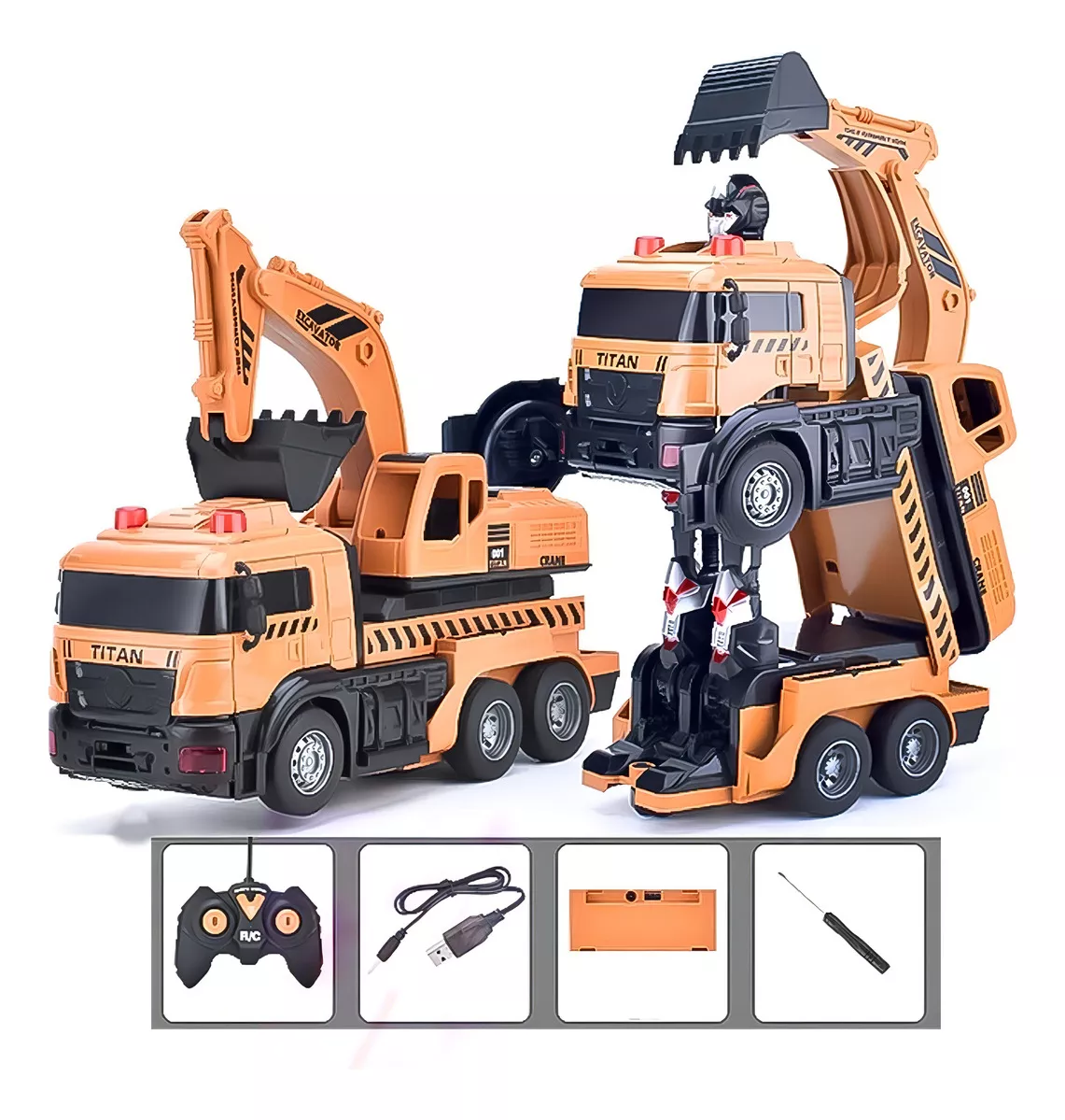 AUTO A CONTROL REMOTO TRANSFORMER ROBOT EXCAVADORA 685-1 COLOR NARANJA - 1