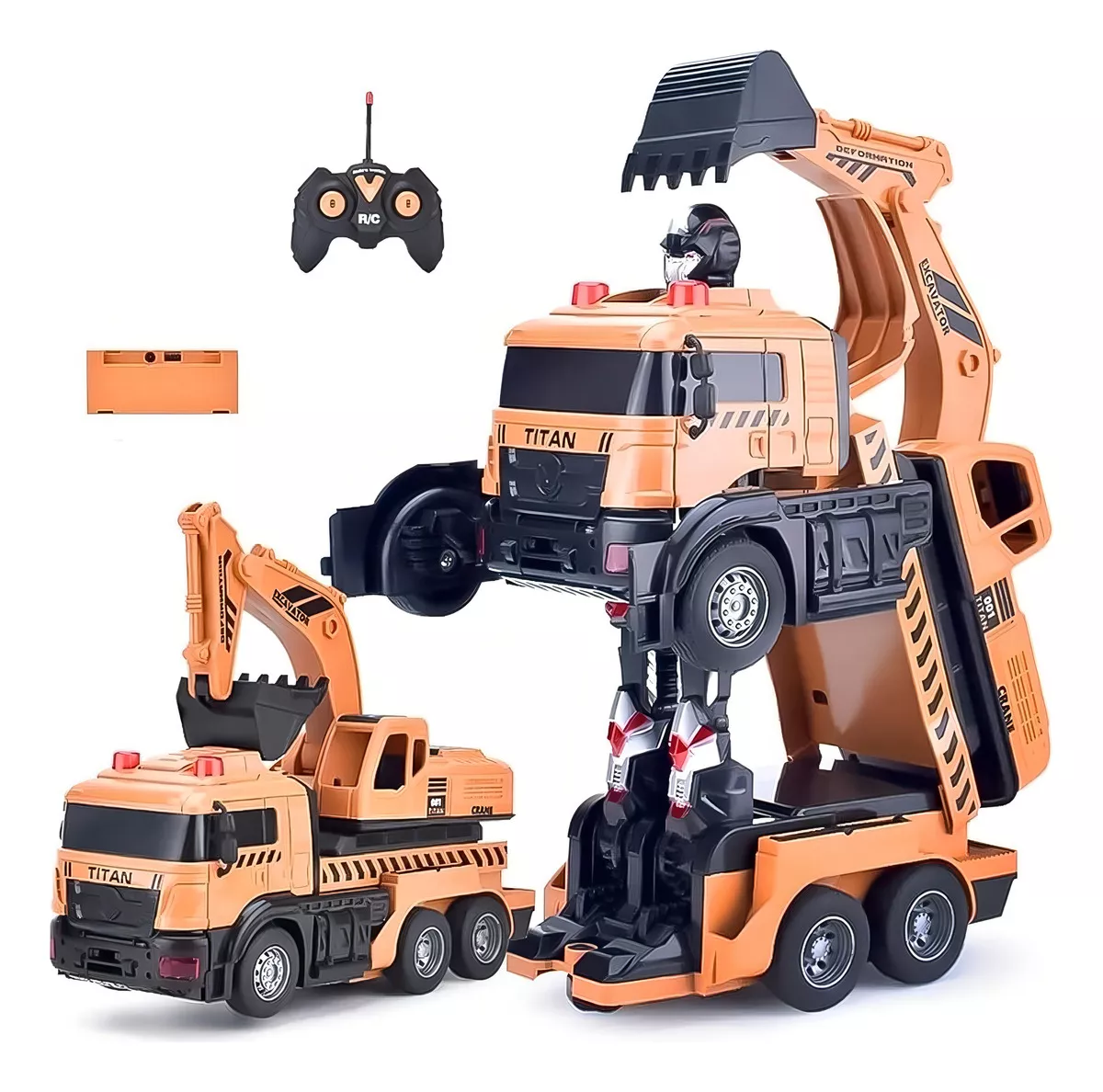 AUTO A CONTROL REMOTO TRANSFORMER ROBOT EXCAVADORA 685-1 COLOR NARANJA - 2