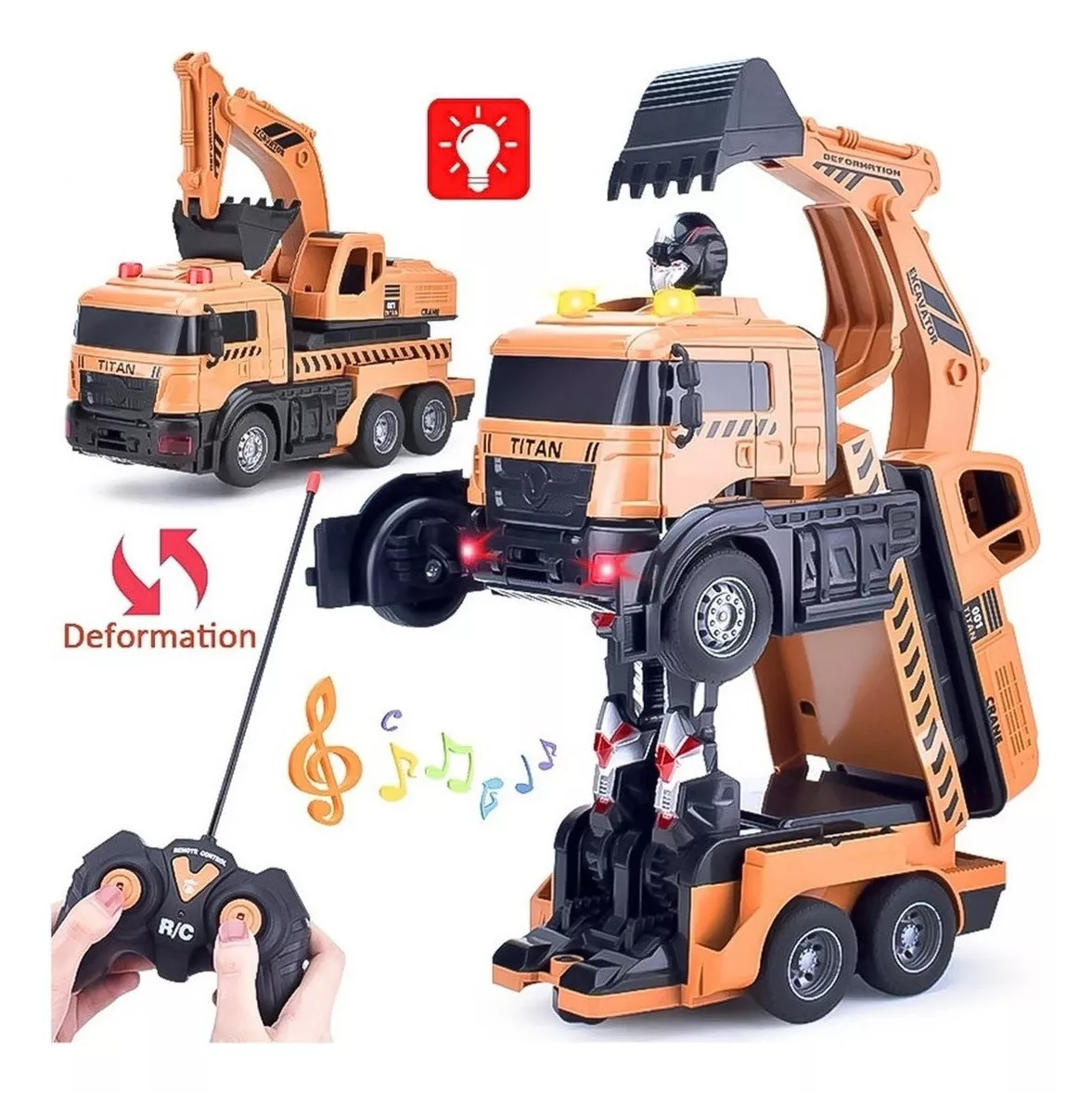 AUTO A CONTROL REMOTO TRANSFORMER ROBOT EXCAVADORA 685-1 COLOR NARANJA - 5