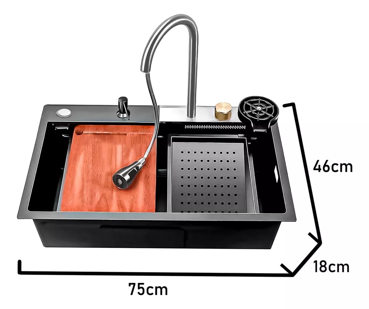 LAVAPLATOS CASCADA LAVAVASOS LLAVE 2 MODOS 75X46 ACERO INOX - 2