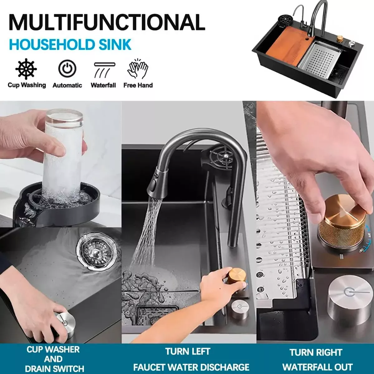 LAVAPLATOS CASCADA LAVAVASOS LLAVE 2 MODOS 75X46 ACERO INOX - 3