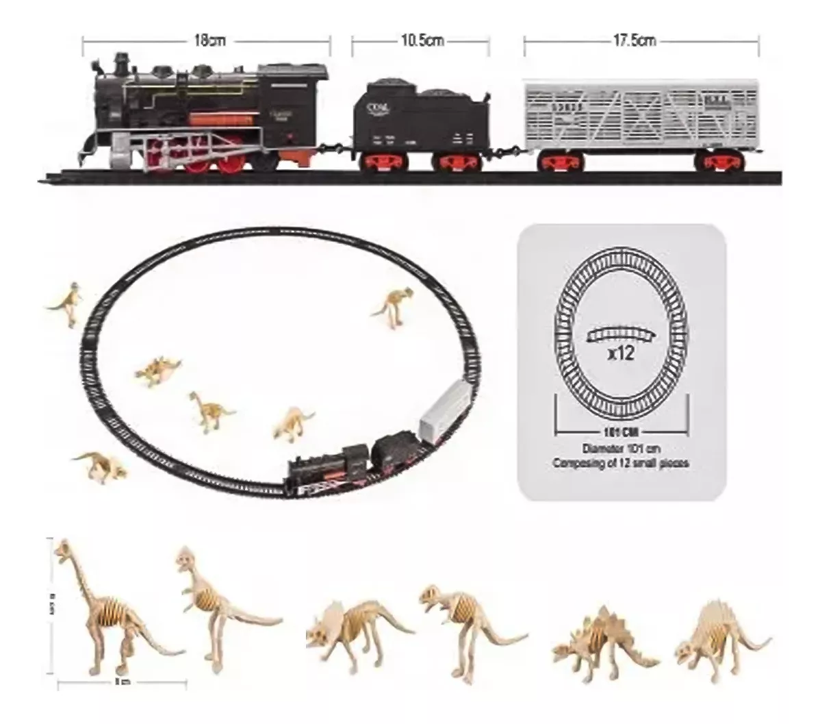 JUGUETE TREN Y DINOSAURIO ELECTRICO 32 PCS VAGONES RIELES - 4