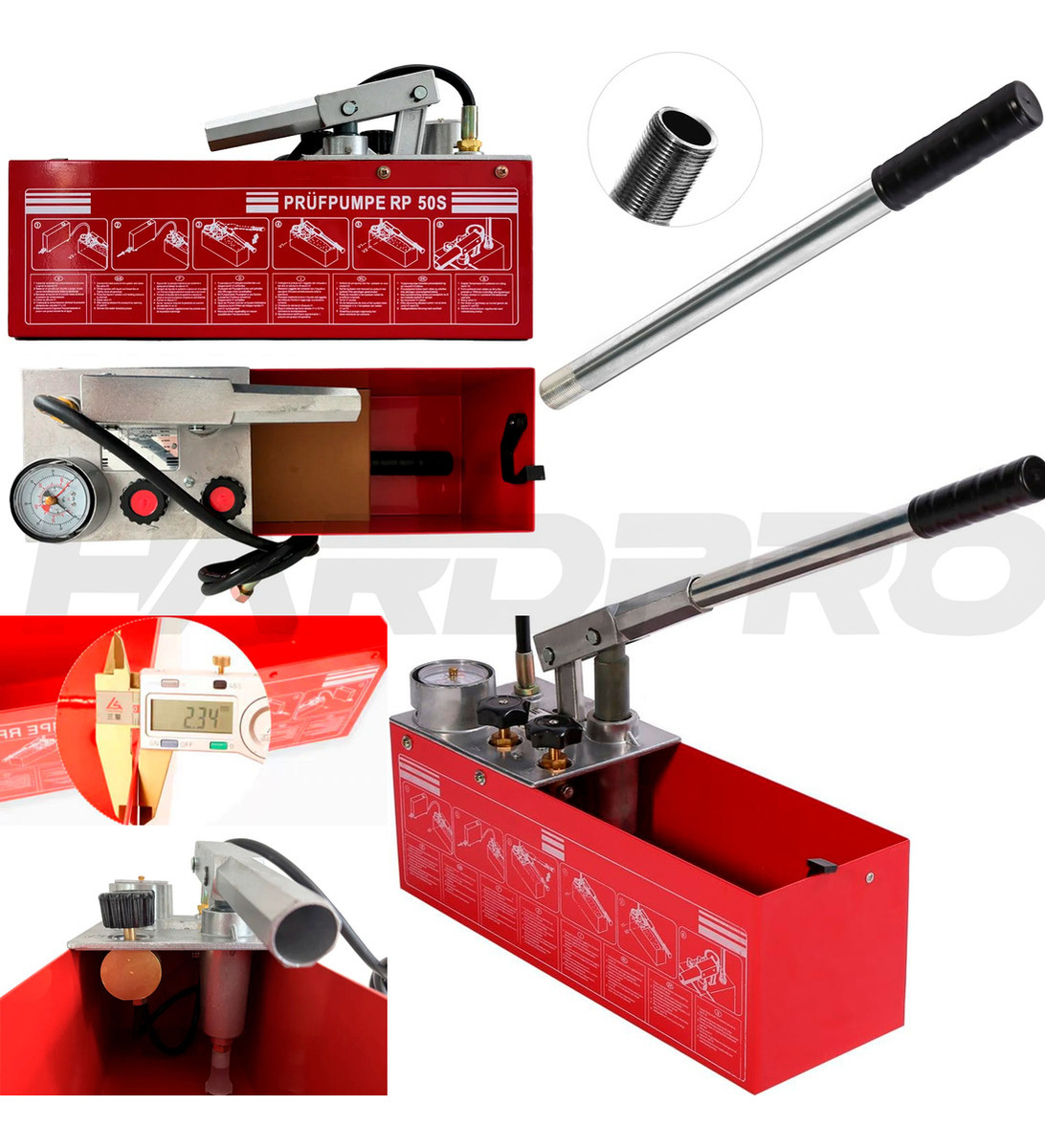 BOMBA MANUAL PRUEBA DE PRESIÓN HIDRÁULICA 0-60BAR 860PSI 6MP - 2