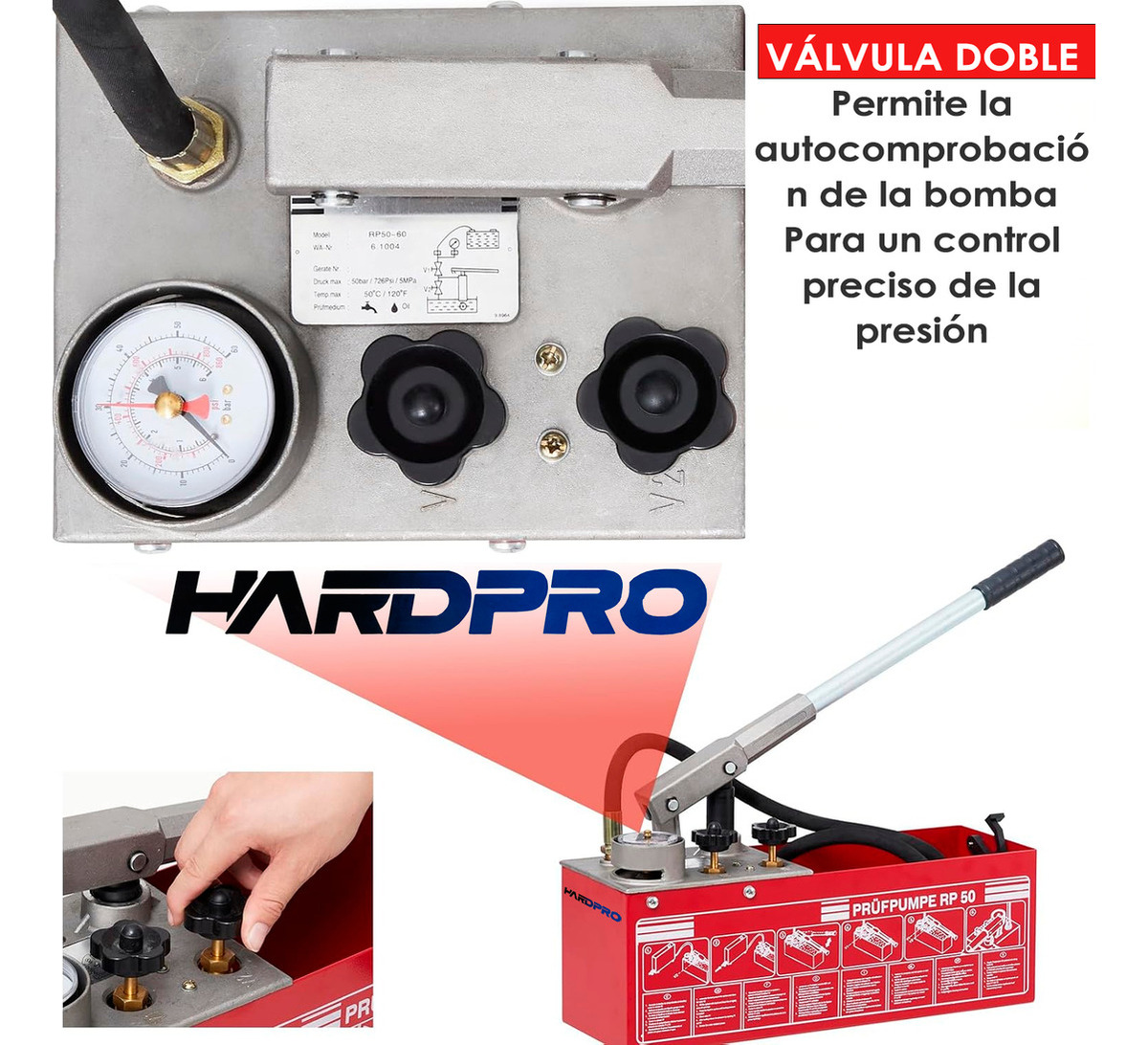 BOMBA MANUAL PRUEBA DE PRESIÓN HIDRÁULICA 0-60BAR 860PSI 6MP - 7